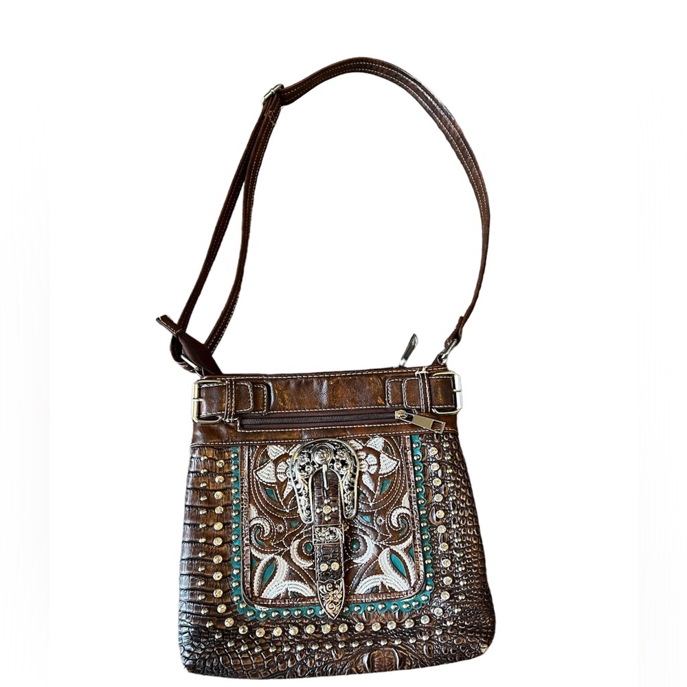 Western Style Buckle Rhinestone Crossbody Strap Purse Adjustable